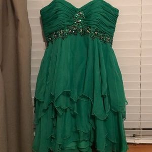 Worn once green homecoming dress with gems